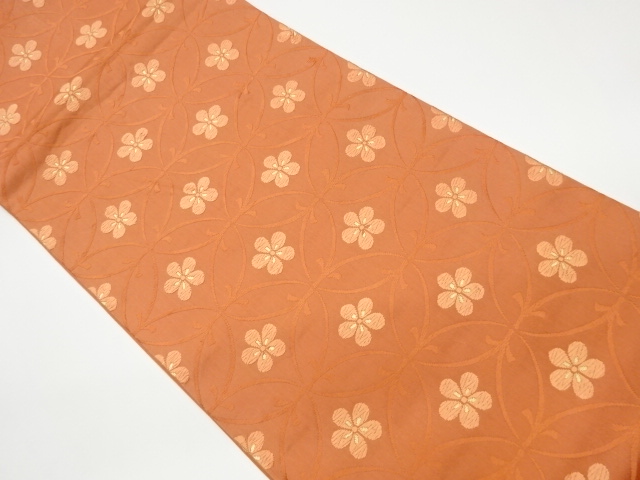 JAPANESE KIMONO / VINTAGE FUKURO OBI / WOVEN UME BLOSSOM & SHIPPO PATTERN